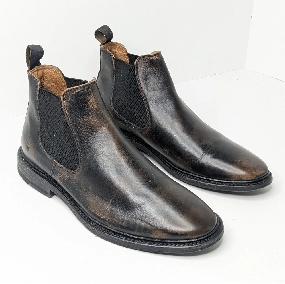 Frye Paul Chelsea Boots, Brown/Black Leather, Mens 8